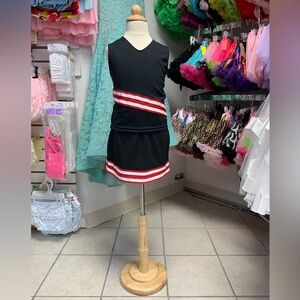Childs XXS Thru Large Black Red & White 2 Pc Cheerleading Uniform Skirt Set NWT